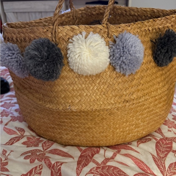 tray Other - Handcrafted Basket with Pom Pom Accents